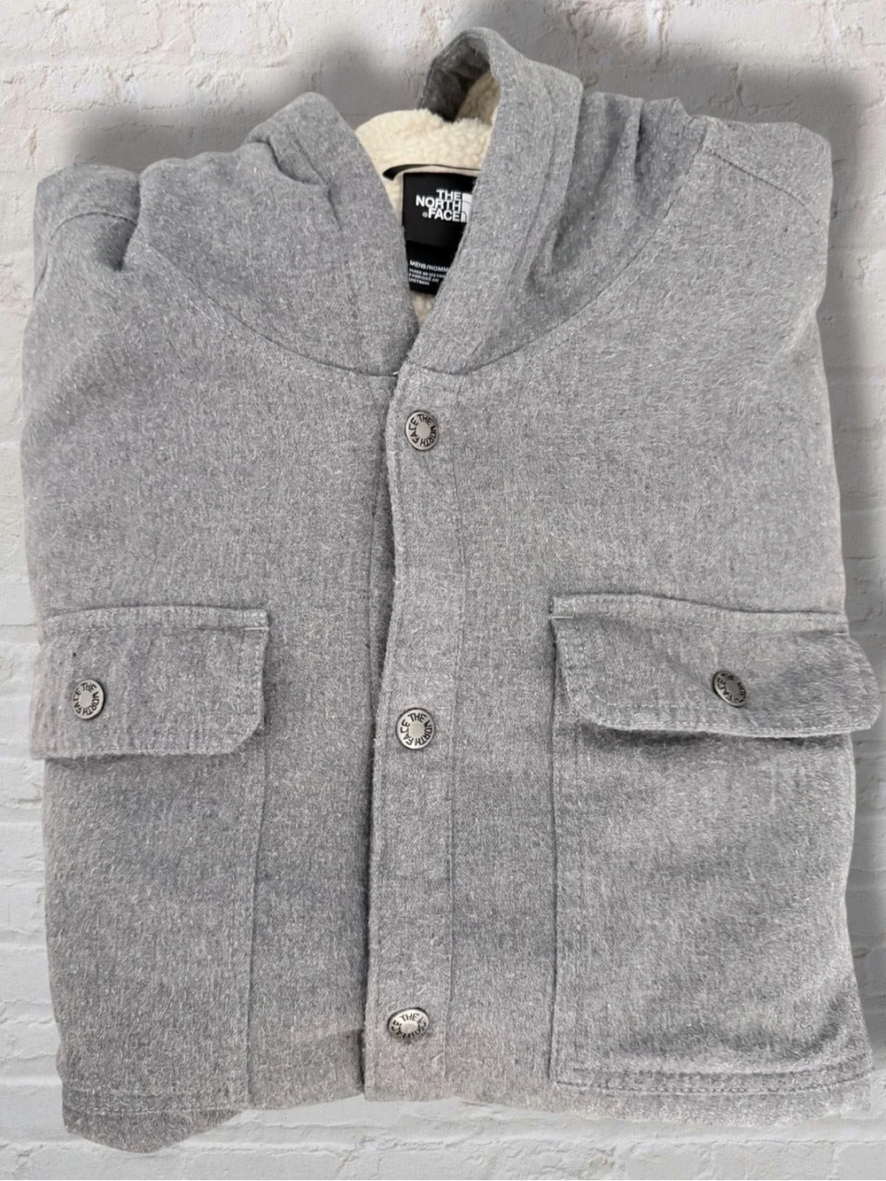 The North Face Hooded Campshire Shirt Jacket XXL Gray Sherpa Lined Shacket